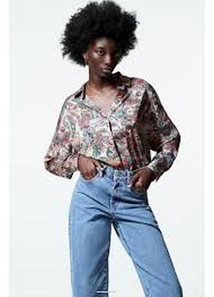 Шикарная сатиновая блуза zara /красивенный принт