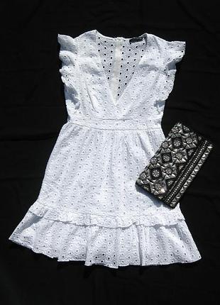 Красивое белое платье прошва коттон с рюшами shein