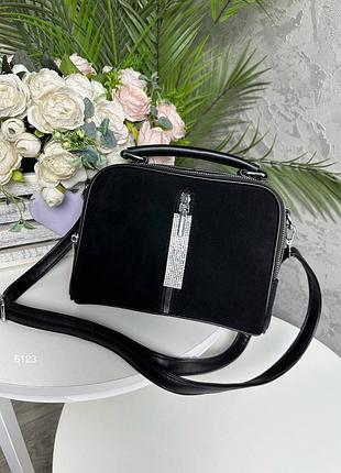Женская стильная и качественная сумка из натуральной замши и эко кожи черная