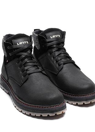 Ботинки мужские levis зимние кожаные мех черные 40-45