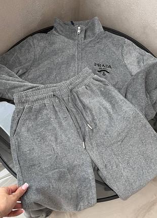 Спортивний костюм велюровий prada сірий 4