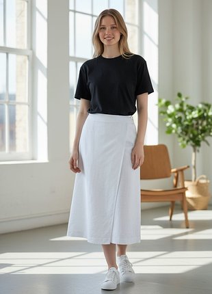 Біла літня мідіспідниця подовжена з льону marks&spencer collection