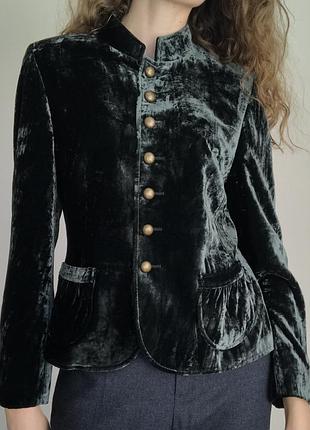 Віскоза+шовк. ошатний жіночий жакет basler з оксамиту темно-зелений