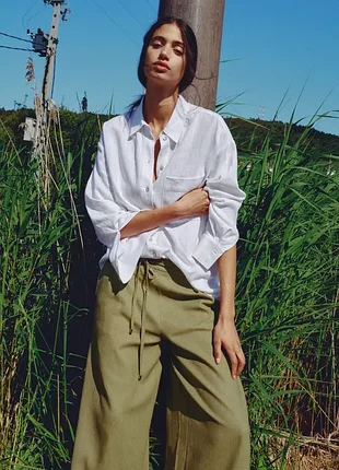 Рубашка льняная zara оверсайз s/36 белая