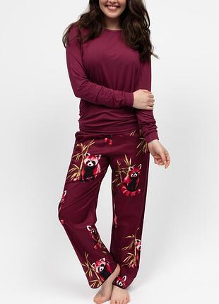Жіночий комплект yasmin з трикотажним топом та принтом червоної панди 5087-5082