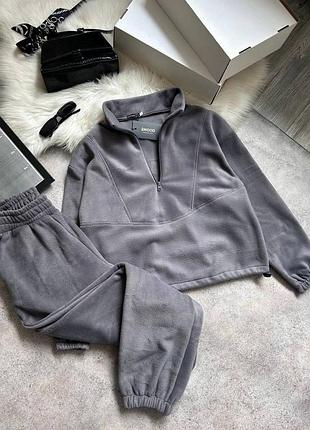 Теплий флісовий жіночий костюм двійка штани джогери та світшот