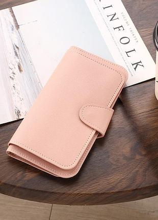 Женский кошелек из искусственной кожи с молнией и клипсой 16 отделений для банковских карт цвет пудра 29490