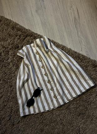 Ніжна міні-спідниця в біло-коричневу смужку з ґудзиками❤️