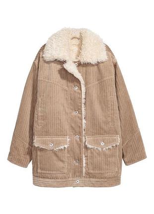 Куртка вельветовая удлиненная на меху h&amp;m р.36