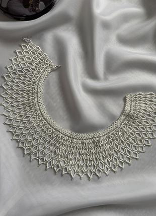 Біла силянка ручної роботи, кривулька біла, ручна робота з бісеру, гердан з бісеру, лемківська кривулька