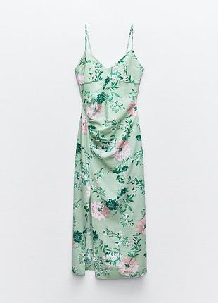 Квітчаста сукня міді з льоном від zara, розмір m