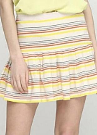 Спортивна тенісна спідниця для тенісу смугаста у смужку світла жовта помаранчева кремова міні