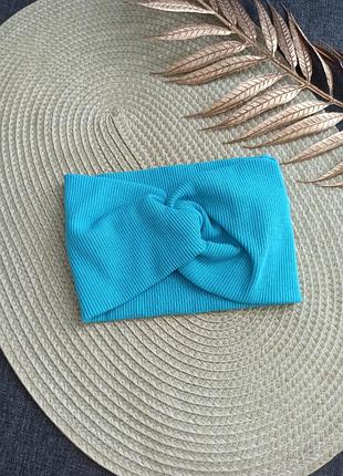 Детская повязка на голову осенняя повязка рубчик бирюзовая
