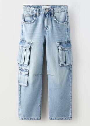 Голубые джинсы карго zara