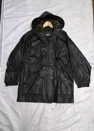Стильная винтажная кожаная куртка парка плащ из натуральной кожи