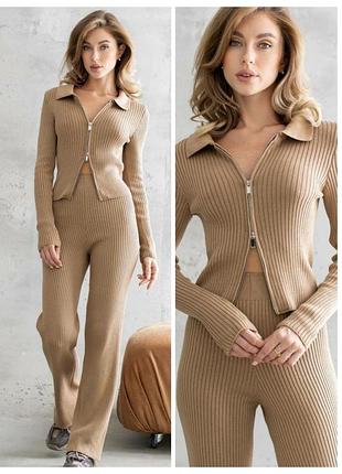 Стильний бавовняний костюм в рубчик (7 кольорiв) кофта штани люкс якiсть