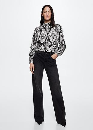 Сатинова атласна блуза принт бароко довгий рукав mango