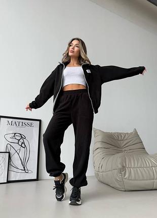 Чорний теплий флісовий жіночий спортивний костюм , фліс polar 42-44, 46-48