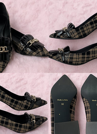 Італійські туфлі anno zero 👠 – клетка + лакированный декор с цепью.
