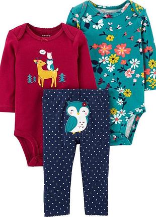 Трикотажный комплект тройка с бодиками для девочки carters олень