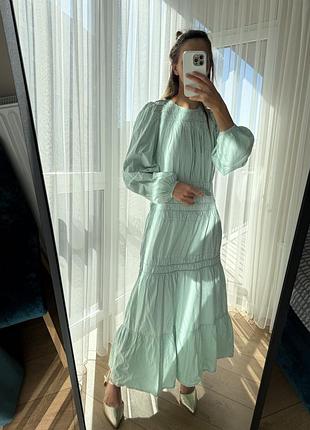 Бірюзова сукня довга з воланами максі з бавовни s-m