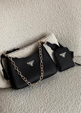 Жіноча сумка prada 2 в 1 чорна