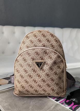 Жіночий рюкзак guess бежевий з коричневими вставками шкіряний