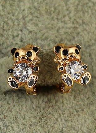 Сережки дитячі xuping jewelry ведмежата панди 1 см золотисті