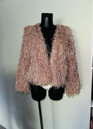 Трендовий стильный кардиган bershka ефект пірʼя з блиском