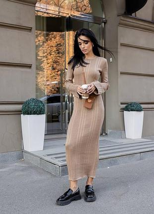 4 кольори❤️ женское вязаное длинное платье макси в рубчик