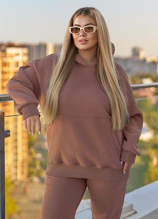 Зимнее теплое худи женское из плотного футер пенье трехнитки с начесом 40-62 шоколад (коричневое)