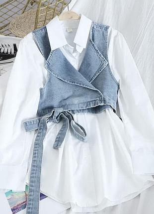 Стильна сукня сорочка та жилетка джинсова