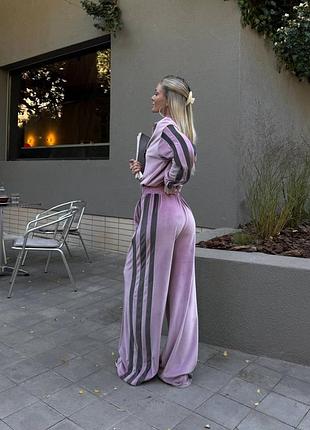 🔝люксовый велюровый женский костюм двойка с лампасами кофта на молнии и штаны палаццо на резинке