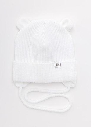 Демисезонная детская шапка с ушками на завязках для девочки на хлопковой подкладке