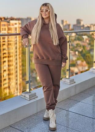Зимний теплый спортивный костюм женский с плотного футер пенье трехнитки с начесом 40-62 шоколад (коричневый)