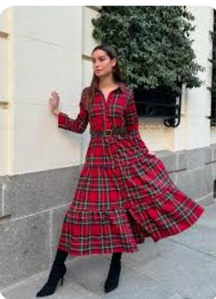 Красное платье в клетку, раздваенное, платье -рубашка