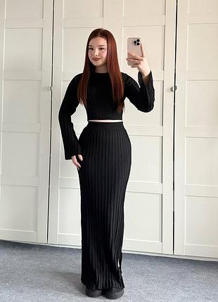 Жіночий чорний ангоровий костюм двійка спідниця максі і топ