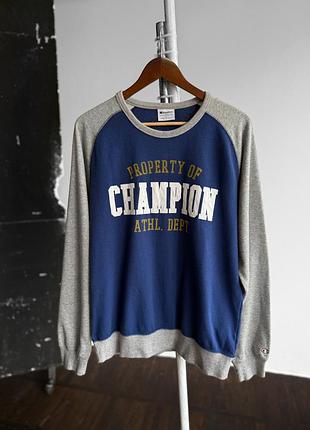 Champion mens vintage blue grey property of graphic print raglan sweatshirt чоловічий, синій, світшот, з принтом, чемпіон