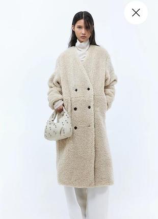 Стильное пальто шуба из мягкого тедди от h&m, размер хs-s