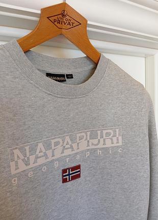 Свитшот napapijri кофта оригинал серая с нашитым флагом м