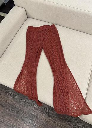 Штани пляжні кльош з розрізами мереживні