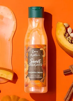 Крем для душу з органічним гарбузом і корицею love nature