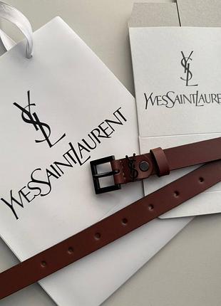 Ремень женский 2см украинская натуральная кожа, ремень коричневый с коробкой, ремень кожаный пояс в стиле юсл ивселеран yves saint laurent ysl