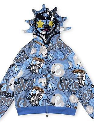 Cookies x glo gang aop grey & blue zip hoodie. зіп-худі glo gang chief keef. s-xl