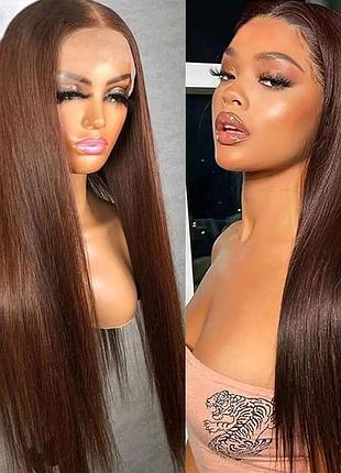 Парик шоколадно-коричневого цвета длинный ровные волосы 70 см