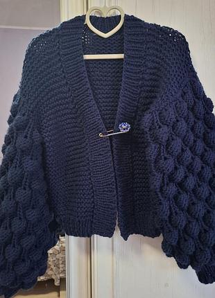 Кардиган синього кольору з об'ємними рукавами