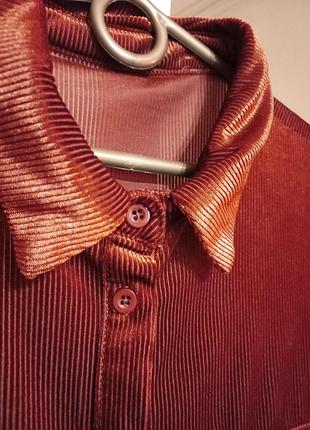 Вельветова святкова сорочка жіноча zara теракотова елегантна s-m