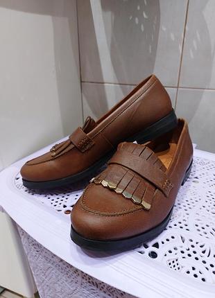 Коричневые кожаные туфли лоферы next 38.5 25cm