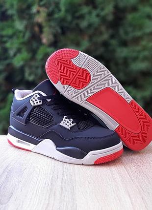 Кроссовки зимние nike air jordan 4 черные с красным