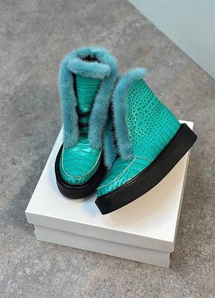 Черевики з хутрлм норки в ексклюзивному крокодилі